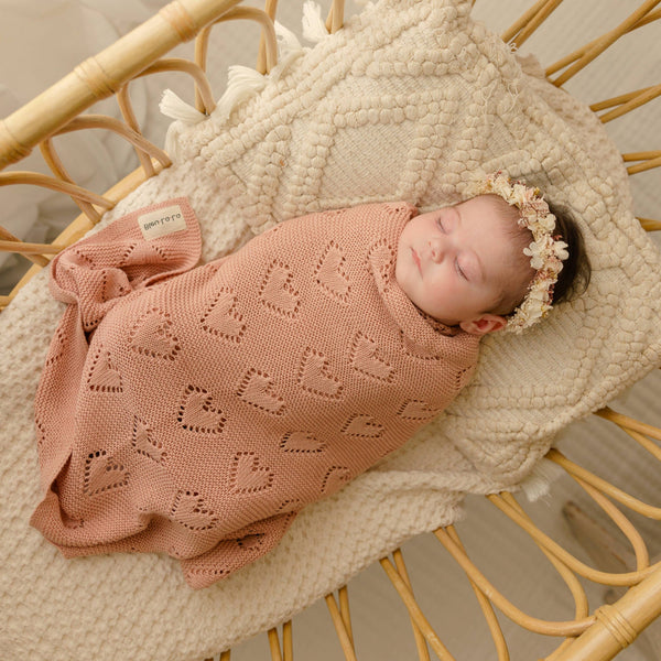 Luxury Cotton Receiving Swaddle Baby Blanket - Heart