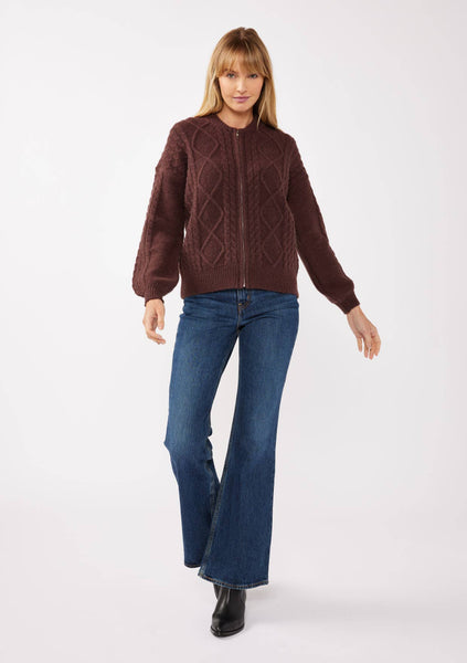 Long Sleeve Cable Zip-Up Coatigan