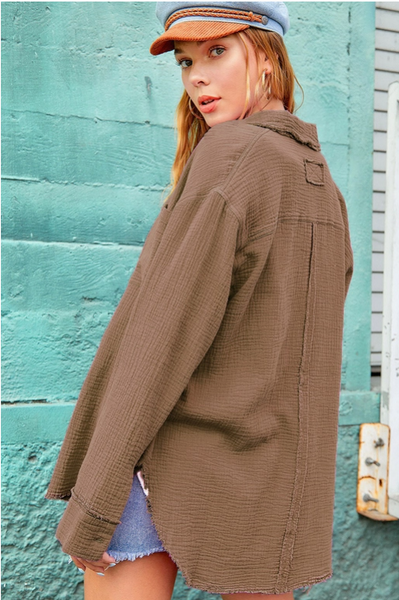 Crinkled Gauze Button Down