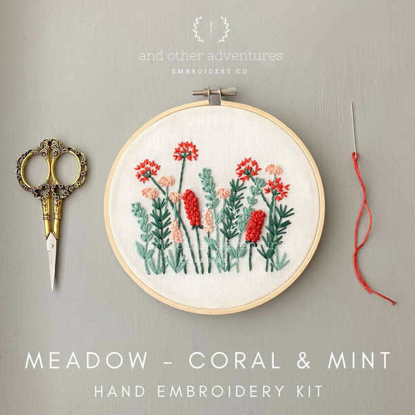 Beginner Embroidery KIT - Coral & Mint Meadow