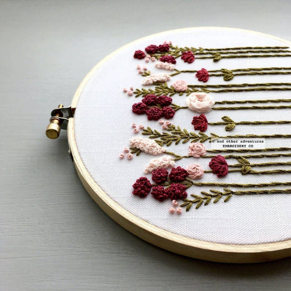 Beginner Embroidery Kit - Burgundy & Blush Wildflowers