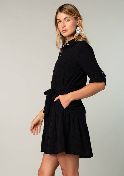 Long Sleeve Collared Drop Waist Mini Dress