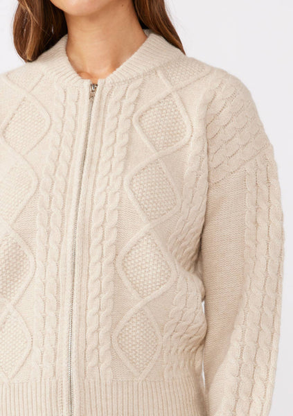 Long Sleeve Cable Zip-Up Coatigan