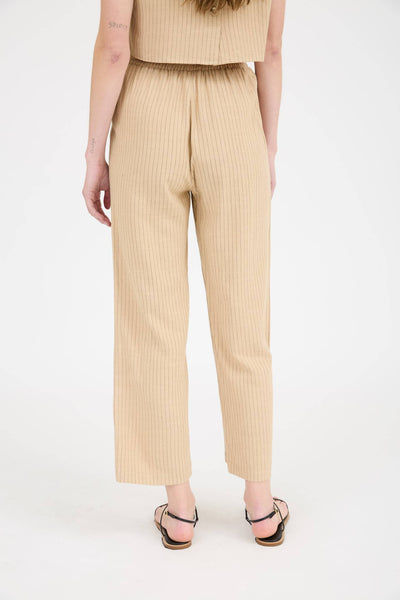 Pinstripe Drawstring Straight Leg Linen Pants