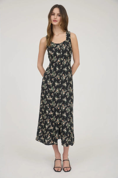 Floral Sleeveless Button Down Midi Dress