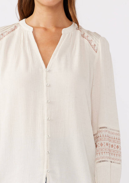 Rayna Embroidered Button-Down Neck Blouse