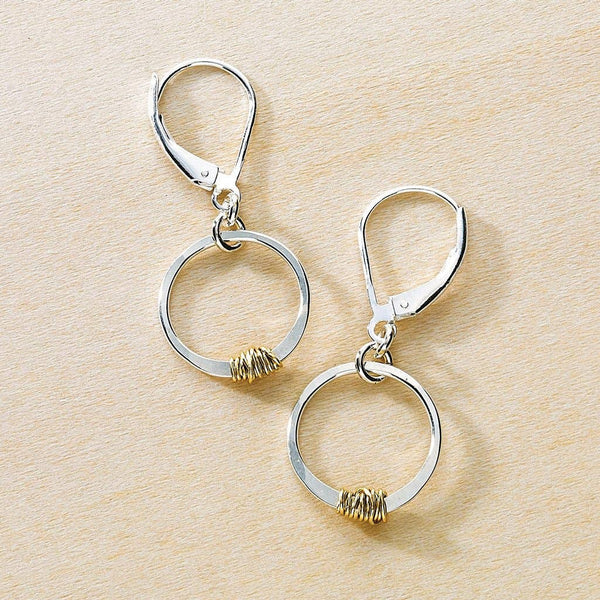 Sparky Stitch Gold Wrapped Silver Circle Earrings