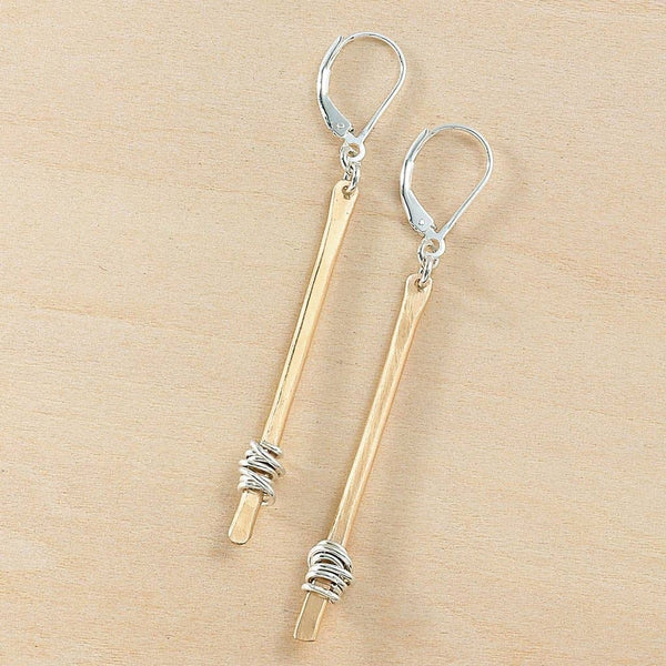 Sparky Silver Wrapped Gold Bar Stem Earrings