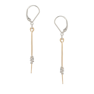 Small Stitched Stem Wire Wrapped Gold Bar Silver Earrings