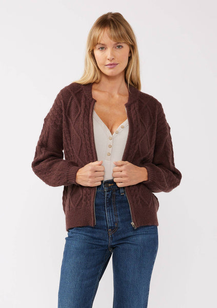 Long Sleeve Cable Zip-Up Coatigan