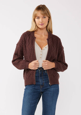Long Sleeve Cable Zip-Up Coatigan