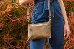 Leather Crossbody in Forest Green