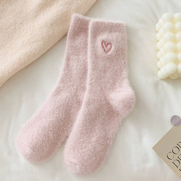 Pink Heart Fluffy Socks