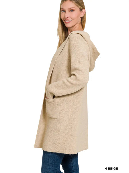 Hooded Open Front Sweater