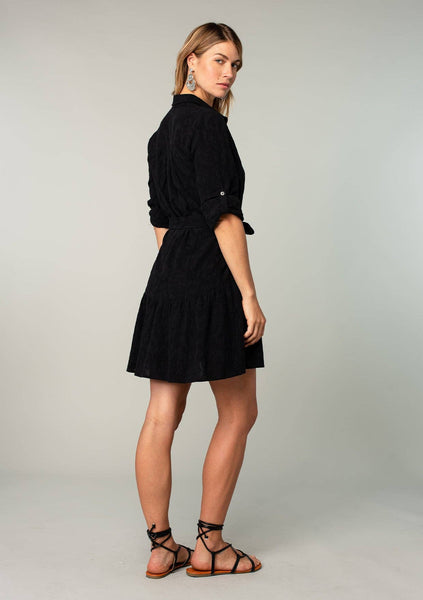 Long Sleeve Collared Drop Waist Mini Dress