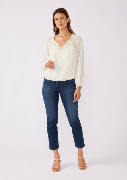 Long Sleeve V-Split Neck Metallic Blouse