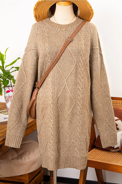 Cable Knit Drop Shoulder Loose Fit Sweater Dress