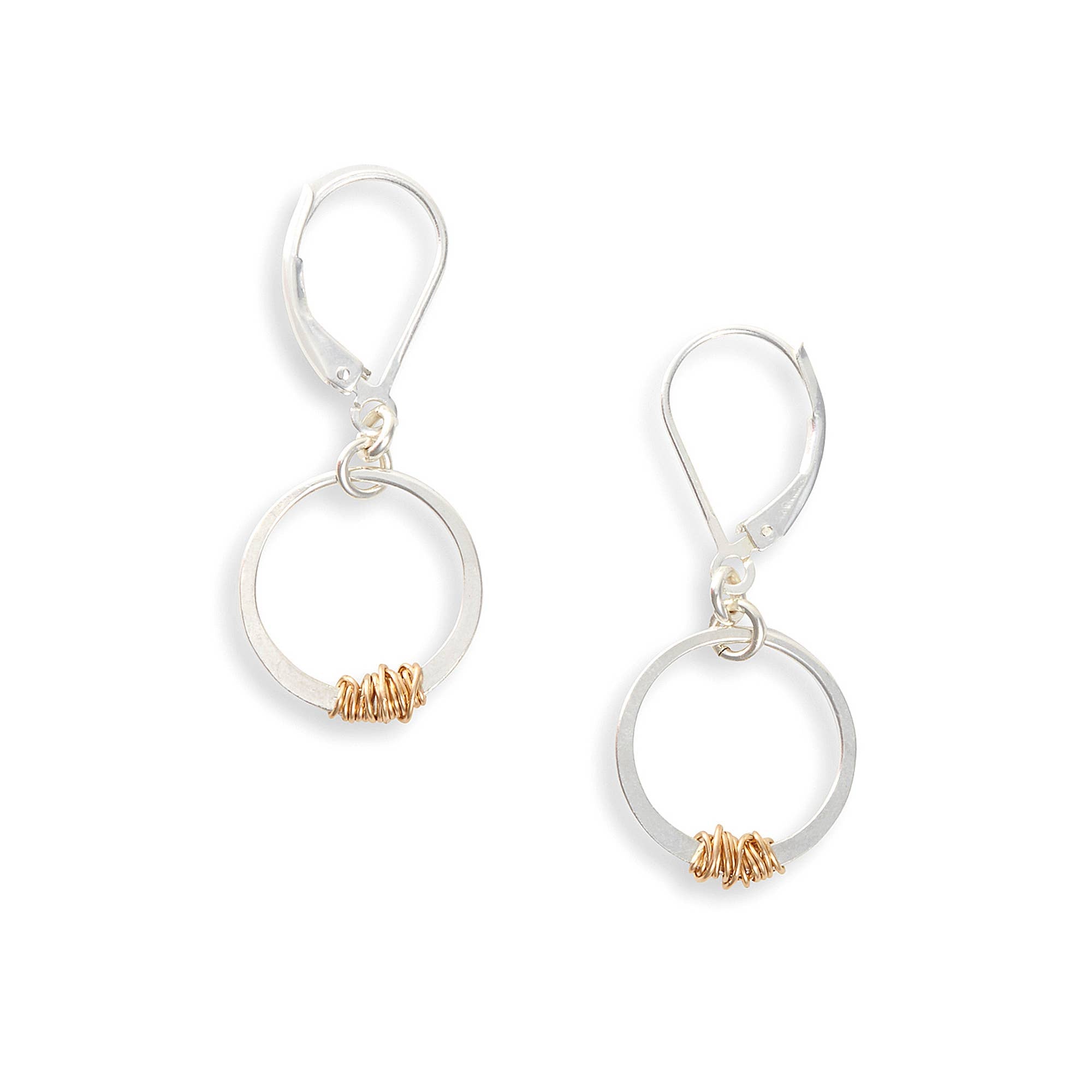 Sparky Stitch Gold Wrapped Silver Circle Earrings