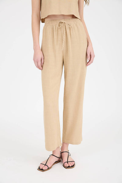 Pinstripe Drawstring Straight Leg Linen Pants