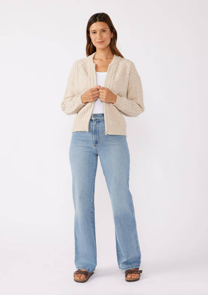 Long Sleeve Cable Zip-Up Coatigan