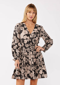 Long Sleeve Floral Tiered Mini Dress