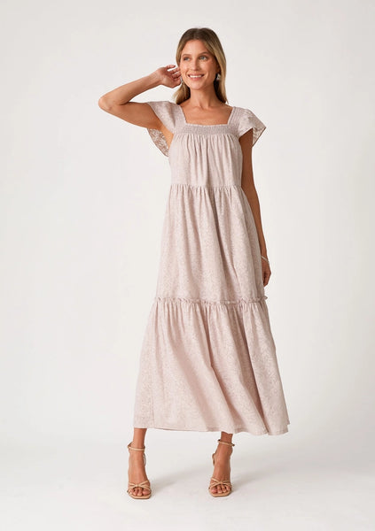 Floral Jacquard Smocked Maxi Dress