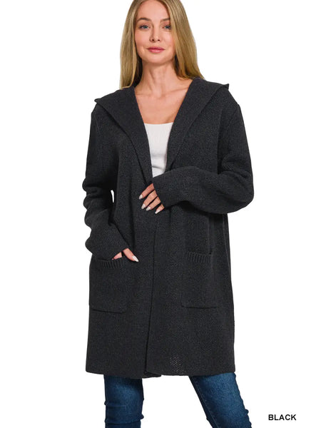 Hooded Open Front Sweater