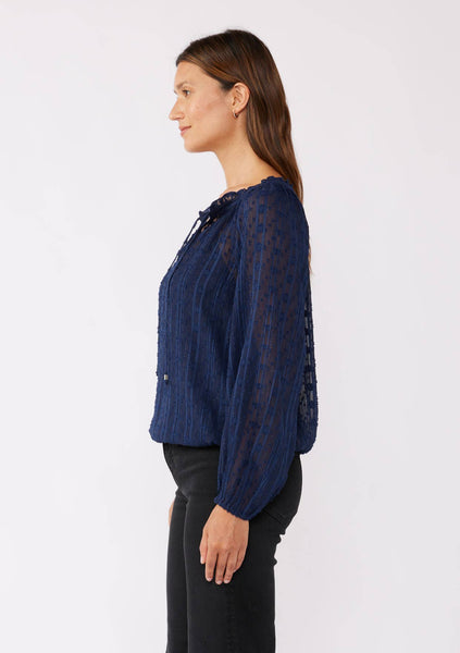 Long Sleeve V-Split Neck Metallic Blouse