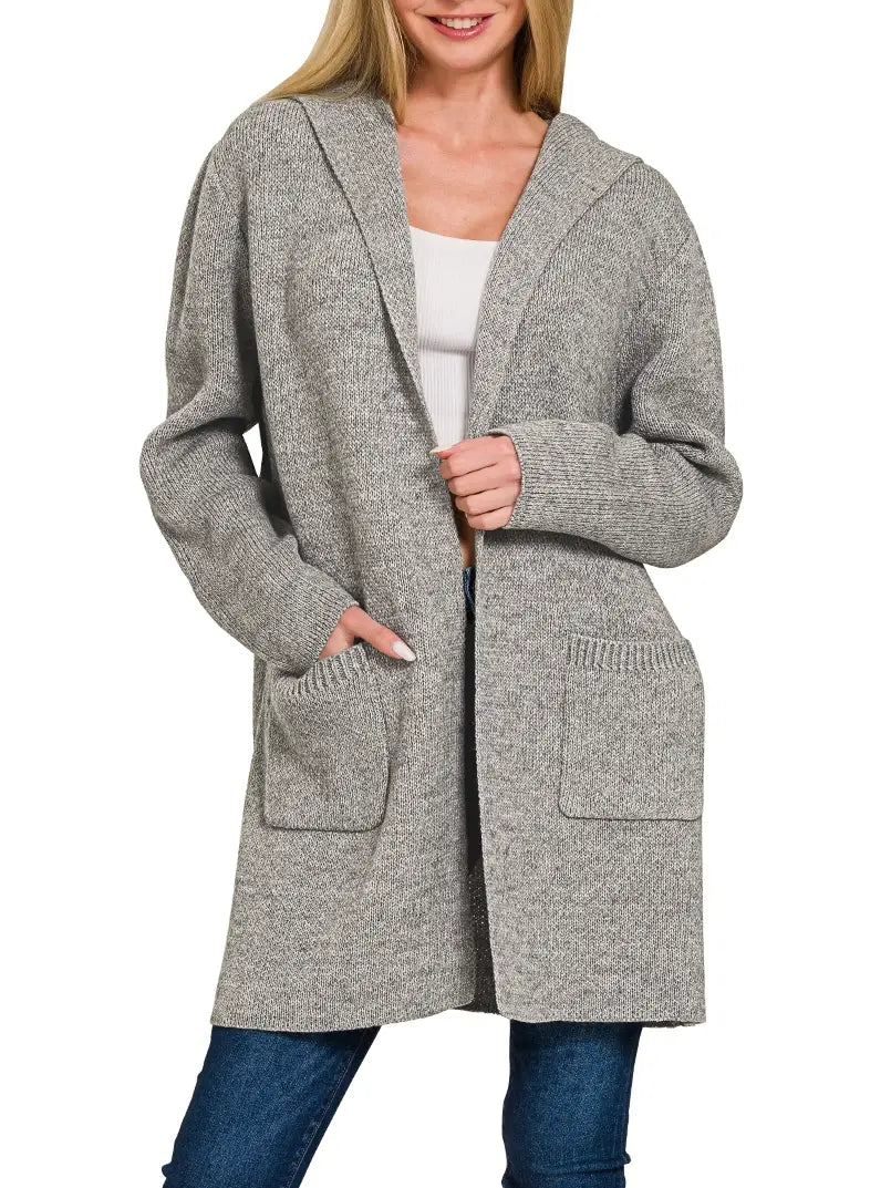 Hooded Open Front Sweater