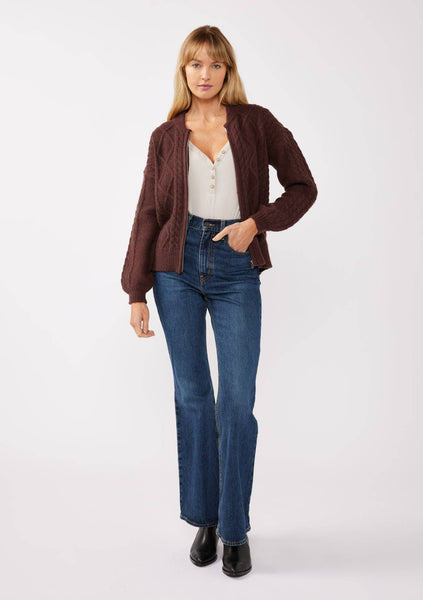 Long Sleeve Cable Zip-Up Coatigan