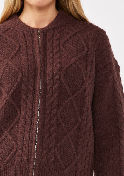 Long Sleeve Cable Zip-Up Coatigan