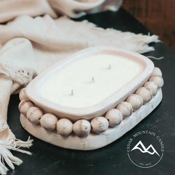 Pottery Dough Bowl Soy Candle - With Beads