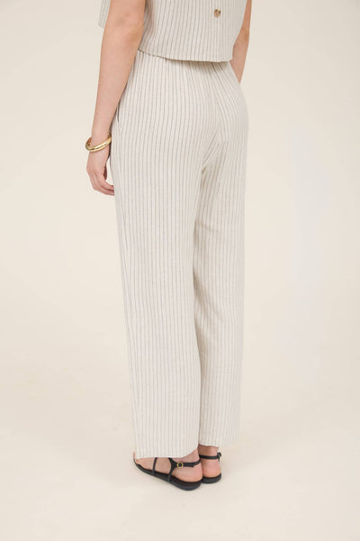 Pinstripe Drawstring Straight Leg Linen Pants