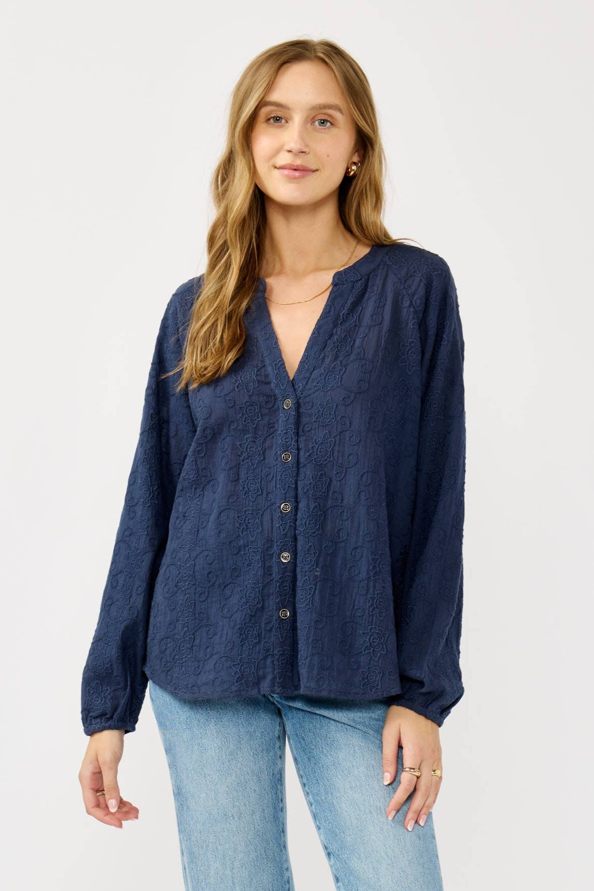 Long Sleeve Button Down Raglan Blouse