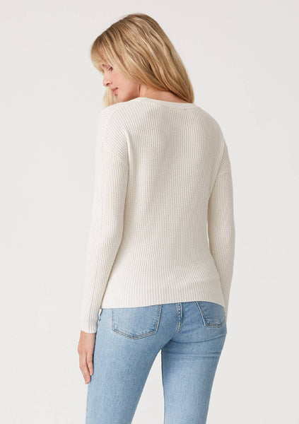 Waffle Knit Crew Neck Front Knot Pullover Sweater