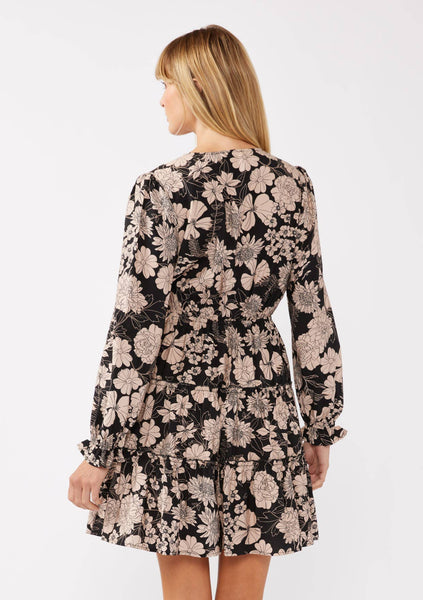 Long Sleeve Floral Tiered Mini Dress