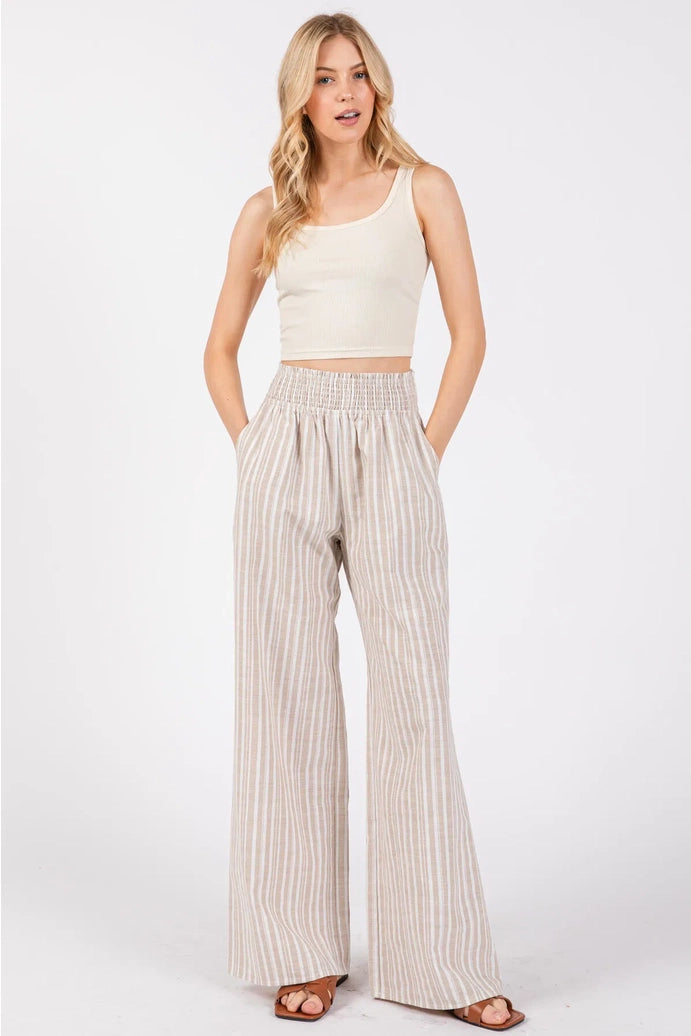 Smocked Waist Wide Leg Pant