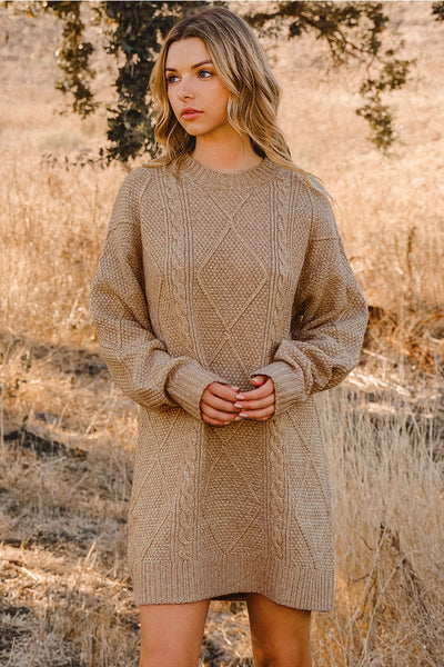 Cable Knit Drop Shoulder Loose Fit Sweater Dress