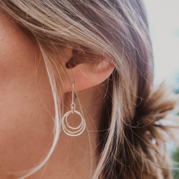 River Rocks Earrings, Two Tone Gold Silver Circle Dangle