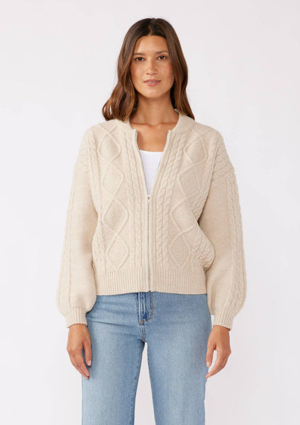 Long Sleeve Cable Zip-Up Coatigan