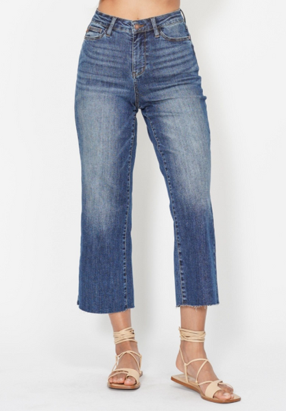Back Pocket Embroidery Wide Crop Jeans