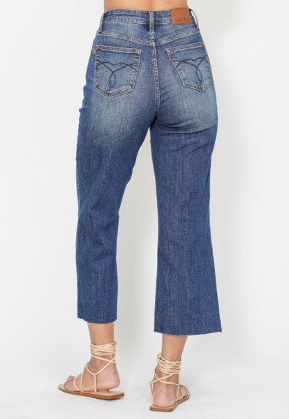 Back Pocket Embroidery Wide Crop Jeans
