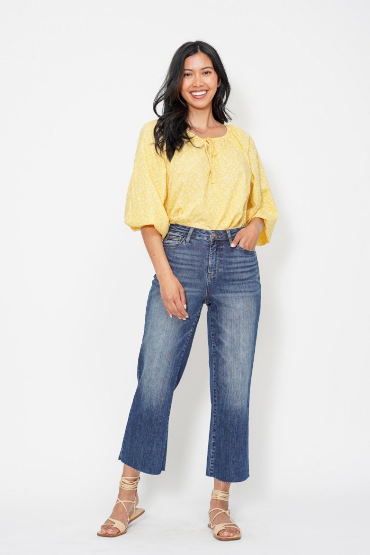 Back Pocket Embroidery Wide Crop Jeans