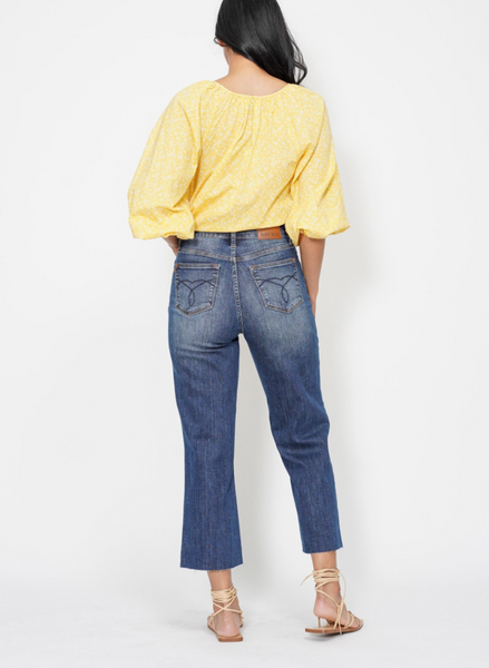 Back Pocket Embroidery Wide Crop Jeans