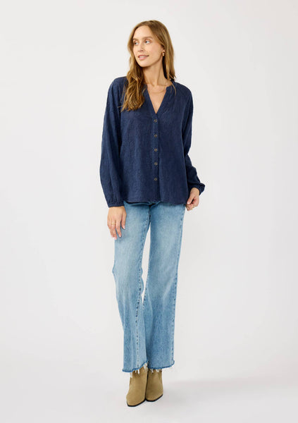 Long Sleeve Button Down Raglan Blouse