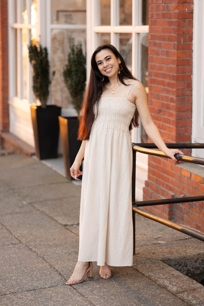 Classic Shirred Midi Dress