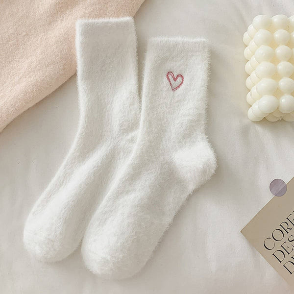 Pink Heart Fluffy Socks