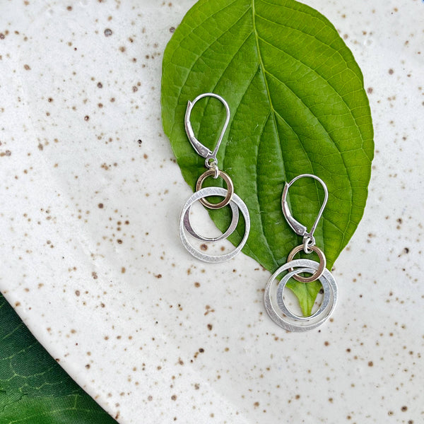 Flow Linked Circle Drop Gold and Silver Earrings