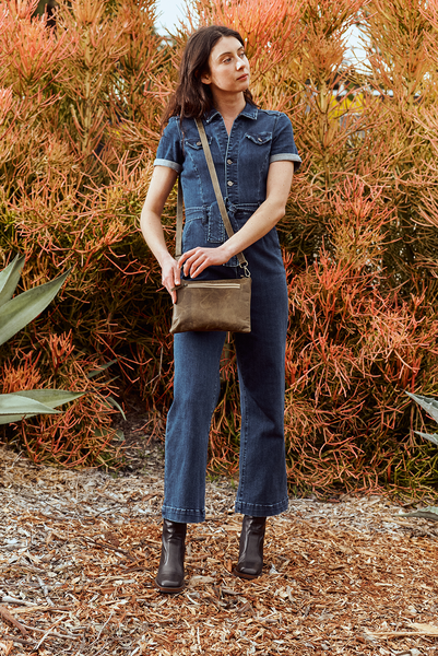 Leather Crossbody in Forest Green