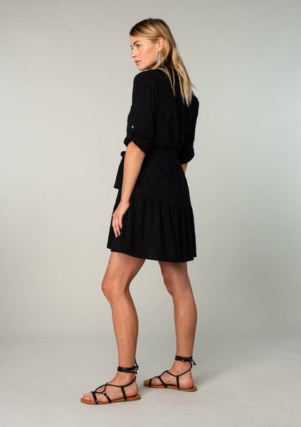 Long Sleeve Collared Drop Waist Mini Dress